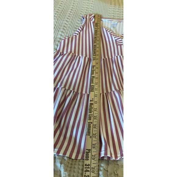 Sew In Love Top Size Large Tiered V Neck Sleeveless  Pink Striped Summer Blouse - Picture 10 of 11